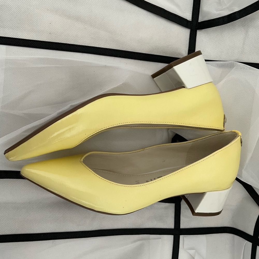 Anne Klein Yellow Heels with White Block Heel